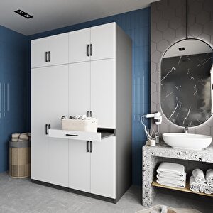 Megan Çamaşır Ve Kurutma Makinesi Dolabı Banyo Dolabı Füme Beyaz- Montaj Dahil