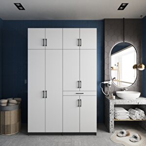 Megan Çamaşır Ve Kurutma Makinesi Dolabı Banyo Dolabı Füme Beyaz- Montaj Dahil