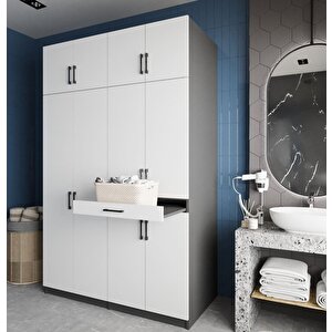 Megan Çamaşır Ve Kurutma Makinesi Dolabı Banyo Dolabı Füme Beyaz- Montaj Dahil