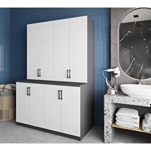 Maven Çamaşır Ve Kurutma Makinesi Dolabı Banyo Dolabı Füme Beyaz- Montaj Dahil