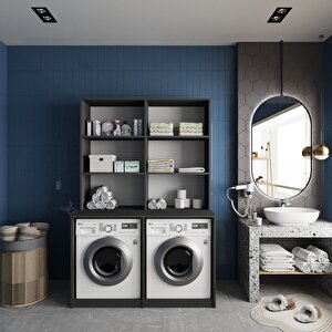 Maven Çamaşır Ve Kurutma Makinesi Dolabı Banyo Dolabı Füme Beyaz- Montaj Dahil