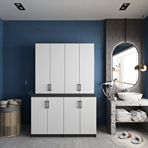 Maven Çamaşır Ve Kurutma Makinesi Dolabı Banyo Dolabı Füme Beyaz- Montaj Dahil