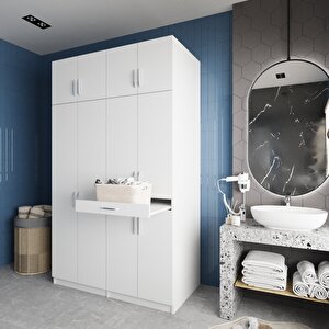 Modena Çamaşır Ve Kurutma Makinesi Dolabı Banyo Dolabı Beyaz- Montaj Dahil