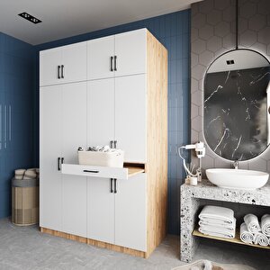 Megan Çamaşır Ve Kurutma Makinesi Dolabı Banyo Dolabı Çam Beyaz- Montaj Dahil