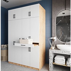 Megan Çamaşır Ve Kurutma Makinesi Dolabı Banyo Dolabı Çam Beyaz- Montaj Dahil