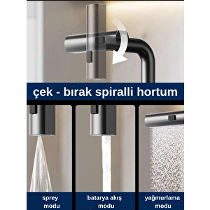 Durevo Çok Modlu Spiralli Mutfak Evye Bataryası Şelale Çek-bırak Uzatmalı - 3 Fonksiyonlu Antrasit Renk