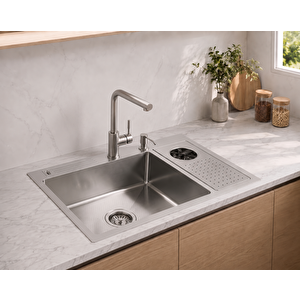 Durevo Moderno Paslanmaz Çelik Bardak Yıkamalı Mutfak Evyesi- INOKSRenk -68x45cm BAL PETEĞİ TABAN Gri