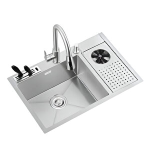 Durevo Moderno Paslanmaz Çelik Bardak Yıkamalı Mutfak Eviyesi Inoks Renk 76x48cm Çelik
