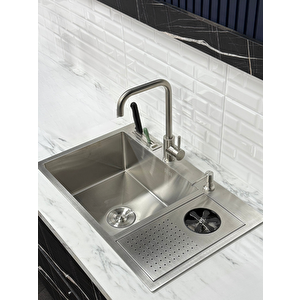 Durevo Moderno Paslanmaz Çelik Bardak Yıkamalı Mutfak Eviyesi Inoks Renk 76x48cm Çelik