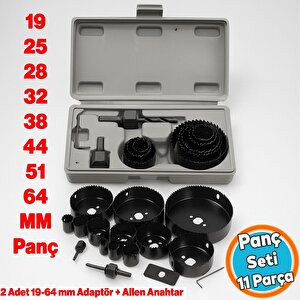 11 Parça Panç Seti Ahşap Duvar Buat Alçıpan Kartonpiyer Delme Adaptör Takımı Delik Açma Testeresi