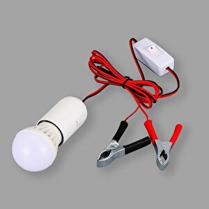 Akü Takviye Kablolu Led Ampul 4 Metre Anahtarlı 5w Tasarruflu Seyyar  Aydınlatma Beyaz Işık Pensli