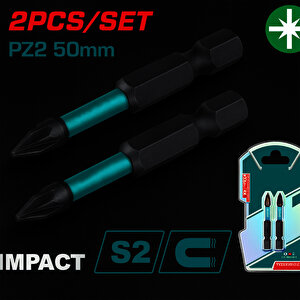 Mıknatıslı Bits Pz2 50 Mm Vida Sökme 5 Cm Yıldız Matkap Vidalama Ucu S2 Çeliği Pozidriv Uç (2 Adet)