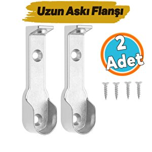 (2 Adet) Uzun Askı Flanşı Dolap Boru Sabitleme Kıyafet Elbise Askı Flanş Aparatı Krom 70 Mm