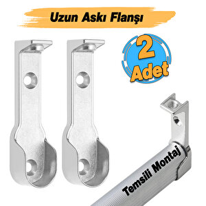 (2 Adet) Uzun Askı Flanşı Dolap Boru Sabitleme Kıyafet Elbise Askı Flanş Aparatı Krom 70 Mm