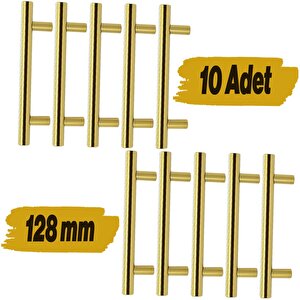 Mobilya Mutfak Çekmece Dolap Dolabı Kulbu Kulpu Kulpları (128 Mm-12.8 Cm) Gold Altın Metal (10 Adet)