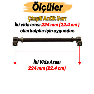 Mobilya Çekmece Mutfak Dolabı Dolap Kulpları Kulb 22.4 Cm 224 Mm Çizgili Antik Sarı Metal Kulp