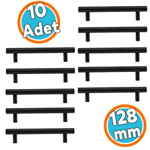 Mobilya Mutfak Dolap Kapak Çekmece Kulpu Kulbu 128 Mm Mat Siyah Metal Kulp (10 Adet)