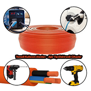 %100 Bakır Çok Telli 3x2.5 Mm (30 Metre) Elektrik Kablosu Turuncu Elektrikli Araç Şarj Uygun Uyumlu