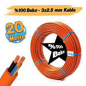 %100 Bakır Çok Telli 3x2.5 Mm (20 Metre) Elektrik Kablosu Turuncu Elektrikli Araç Şarj Uygun Uyumlu