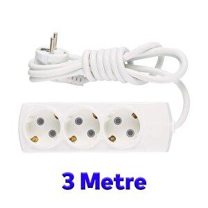 Kablolu 3'lü Topraklı Grup Priz Çoğaltıcı Çoçuk Korumalı 3 Metre Çoklu Uzatma Kablosu Anahtarsız