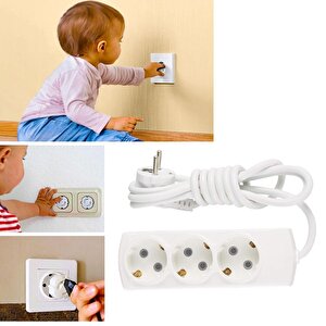 Kablolu 3'lü Topraklı Grup Priz Çoğaltıcı Çoçuk Korumalı 3 Metre Çoklu Uzatma Kablosu Anahtarsız