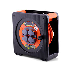 Makaralı Seyyar Cca 3x1.5 Mm 50 Mt Uzatma Kablosu Kapaklı 4 Prizli Monofaze Termal Sigortalı Plastik