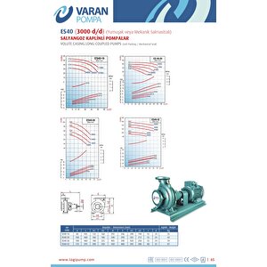 Varan Es 40-20-07502 Uçtan Emişli En 733 Santrifüj Pompa 10 Hp / 7.5 Kw, Trifaze 380 V, 45 Mss, 40 M3/h