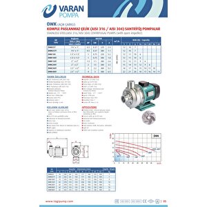 Varan Dwk 400t Açık Çarklı Paslanmaz Santrifüj Pompa 4 Hp / 3 Kw, Trifaze 380 V, 21 Mss (aisi 304)