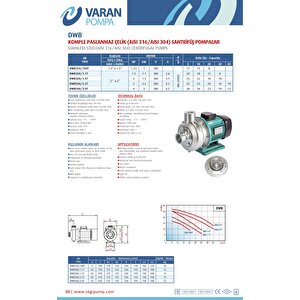 Varan Dwb 500/2.2t Tek Kademe Paslanmaz Santrifüj Pompa 3 Hp / 2.2 Kw, Trifaze 380 V (aisi 316)