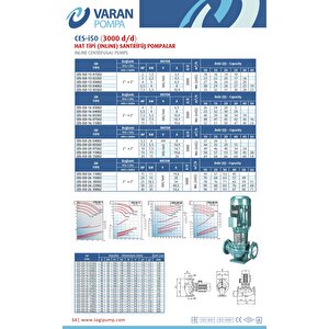 Varan Ces-i 50-13-01502 İn-line Döküm Santrifüj Pompa 2 Hp / 1.5 Kw, Trifaze 380 V, 18 Mss, 25 M3/h
