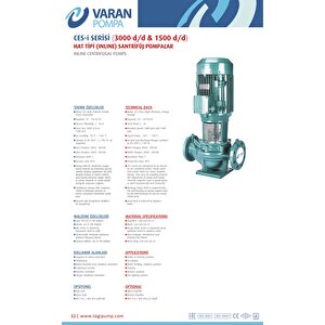 Varan Ces-i 50-13-04002 İn-line Döküm Santrifüj Pompa 5.5 Hp / 4 Kw, Trifaze 380 V, 30 Mss, 40 M3/h