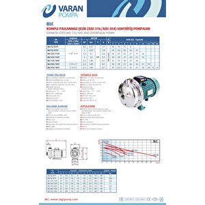 Varan Blc 200/185t Tek Kademe Paslanmaz Santrifüj Pompa 2.5 Hp / 1.85 Kw, Trifaze 380 V (aisi 316)