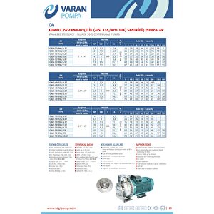 Varan Ca 50-32-200/4.0t Paslanmaz Santrifüj Pompa 5.5 Hp / 4 Kw, Trifaze 380 V, 52 Mss (aisi 316)