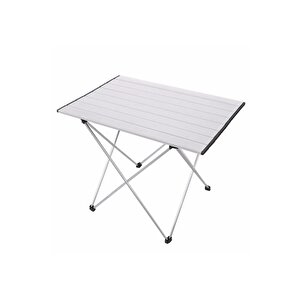 Katlanabilir Alüminyum Kamp Ve Piknik Masası, Çantalı Gümüş, Geniş Model, 66 X 47 X 51 Cm