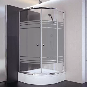 90x90x190 Oval Parlak Profil 06 Kumlu Cam Duş Kabini & 90x90x16 Panelli Duş Teknesi Set