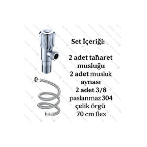 Aç Kapa Taharet Musluğu Seti – 2 Adet Musluk + 2×70 Cm Paslanmaz Çelik Flex