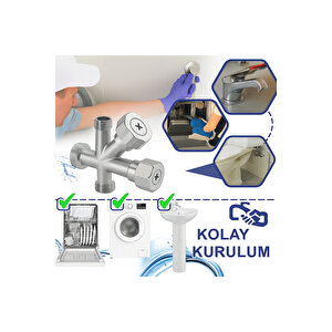 Dual Ara Musluk | Çamaşır & Bulaşık Makinesi Musluğu | 1/2” Giriş, 2 Çıkış, Pirinç Gövde