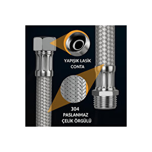 1/2 Nipelli 70 Cm Paslanmaz Çelik Örgülü Flex Hortum - Yüksek Basınca Dayanıklı