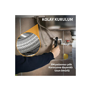 1/2 Nipelli 70 Cm Paslanmaz Çelik Örgülü Flex Hortum - Yüksek Basınca Dayanıklı