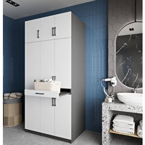 Vita Çamaşır Ve Kurutma Makinesi Dolabı Banyo Dolabı Füme Beyaz- Montaj Dahil