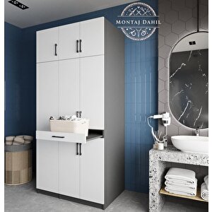 Vita Çamaşır Ve Kurutma Makinesi Dolabı Banyo Dolabı Füme Beyaz- Montaj Dahil