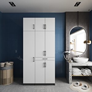 Vita Çamaşır Ve Kurutma Makinesi Dolabı Banyo Dolabı Füme Beyaz- Montaj Dahil