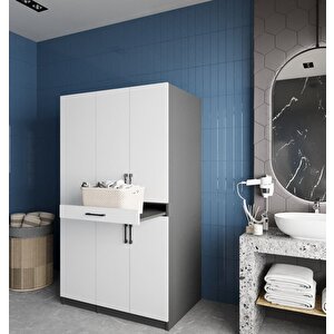 Tina Çamaşır Ve Kurutma Makinesi Dolabı Banyo Dolabı Füme Beyaz- Montaj Dahil