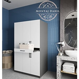 Tina Çamaşır Ve Kurutma Makinesi Dolabı Banyo Dolabı Füme Beyaz- Montaj Dahil