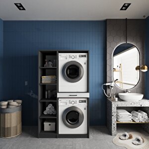 Tina Çamaşır Ve Kurutma Makinesi Dolabı Banyo Dolabı Füme Beyaz- Montaj Dahil