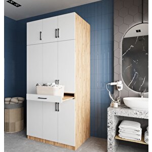 Vita Çamaşır Ve Kurutma Makinesi Dolabı Banyo Dolabı Çam Beyaz- Montaj Dahil