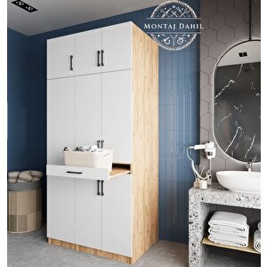 Vita Çamaşır Ve Kurutma Makinesi Dolabı Banyo Dolabı Çam Beyaz- Montaj Dahil