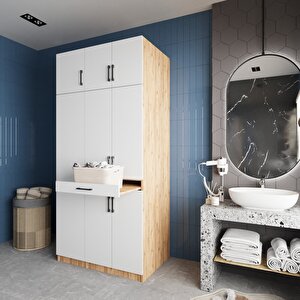 Vita Çamaşır Ve Kurutma Makinesi Dolabı Banyo Dolabı Çam Beyaz- Montaj Dahil