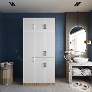 Vita Çamaşır Ve Kurutma Makinesi Dolabı Banyo Dolabı Çam Beyaz- Montaj Dahil
