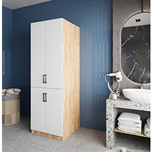 Venedik Çamaşır Ve Kurutma Makinesi Dolabı Banyo Dolabı Çam Beyaz- Montaj Dahil